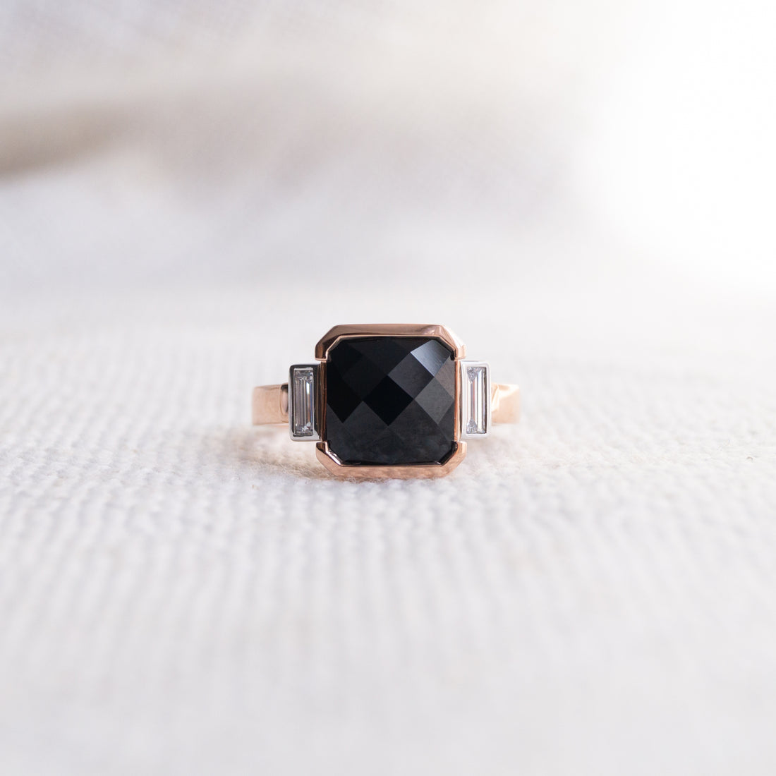 Checkerboard Cut Tasmanian Black Spinel Cocktail Ring (Limited Edition)