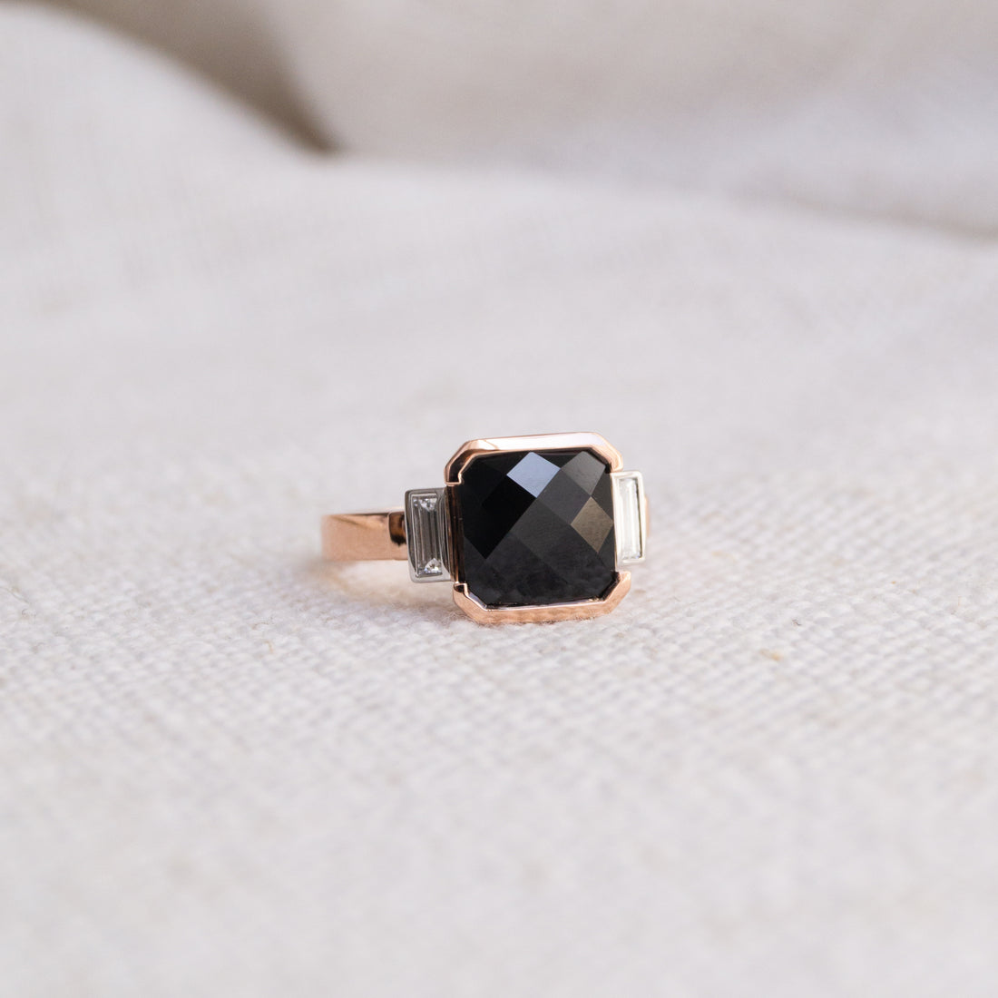 Checkerboard Cut Tasmanian Black Spinel Cocktail Ring (Limited Edition)