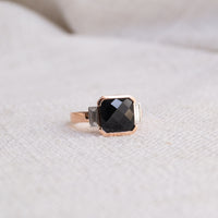 Checkerboard Cut Tasmanian Black Spinel Cocktail Ring (Limited Edition)