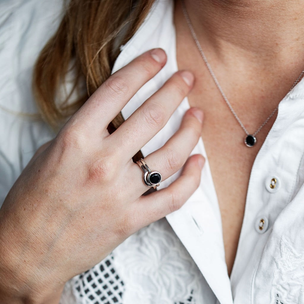 Tasmanian Black Spinel Luna Ring