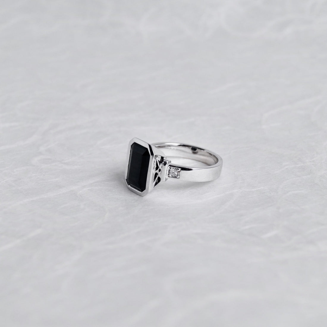 White Gold Tasmanian Black Spinel Ring (Limited Edition)