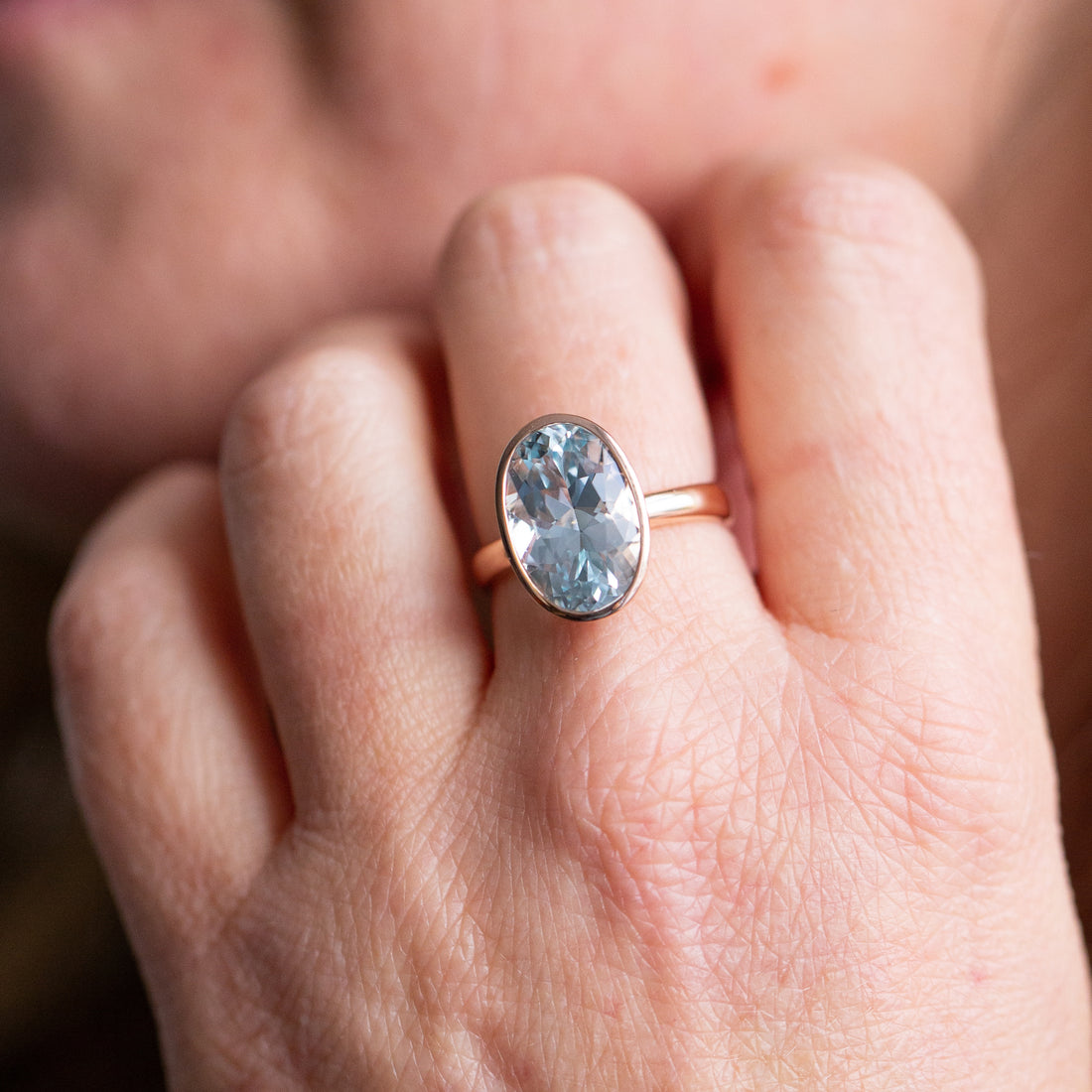 Limited Edition Rose Gold Oval Cut "Ice Blue" Killiecrankie Cocktail Ring