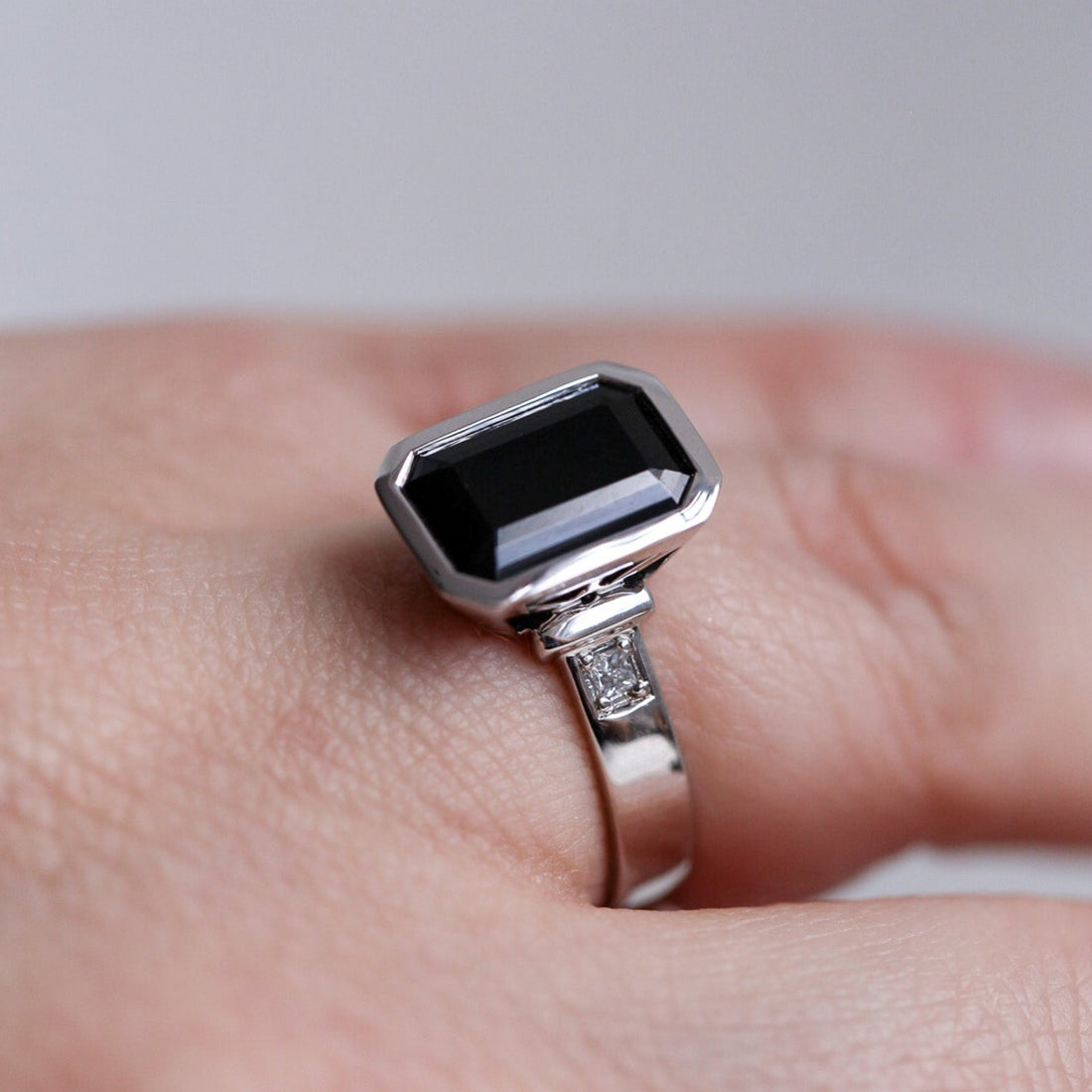 White Gold Tasmanian Black Spinel Ring (Limited Edition)