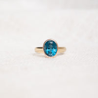 Limited Edition 9K Yellow & Rose Gold Oval Cut London Blue Topaz Ring