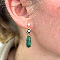Limited Edition Malachite, Tasmanian Black Spinel and Diamond Earrings