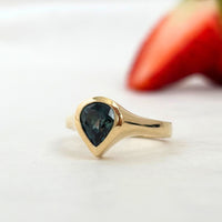 Artisan Signet Ring with Teal Pear Cut Sapphire