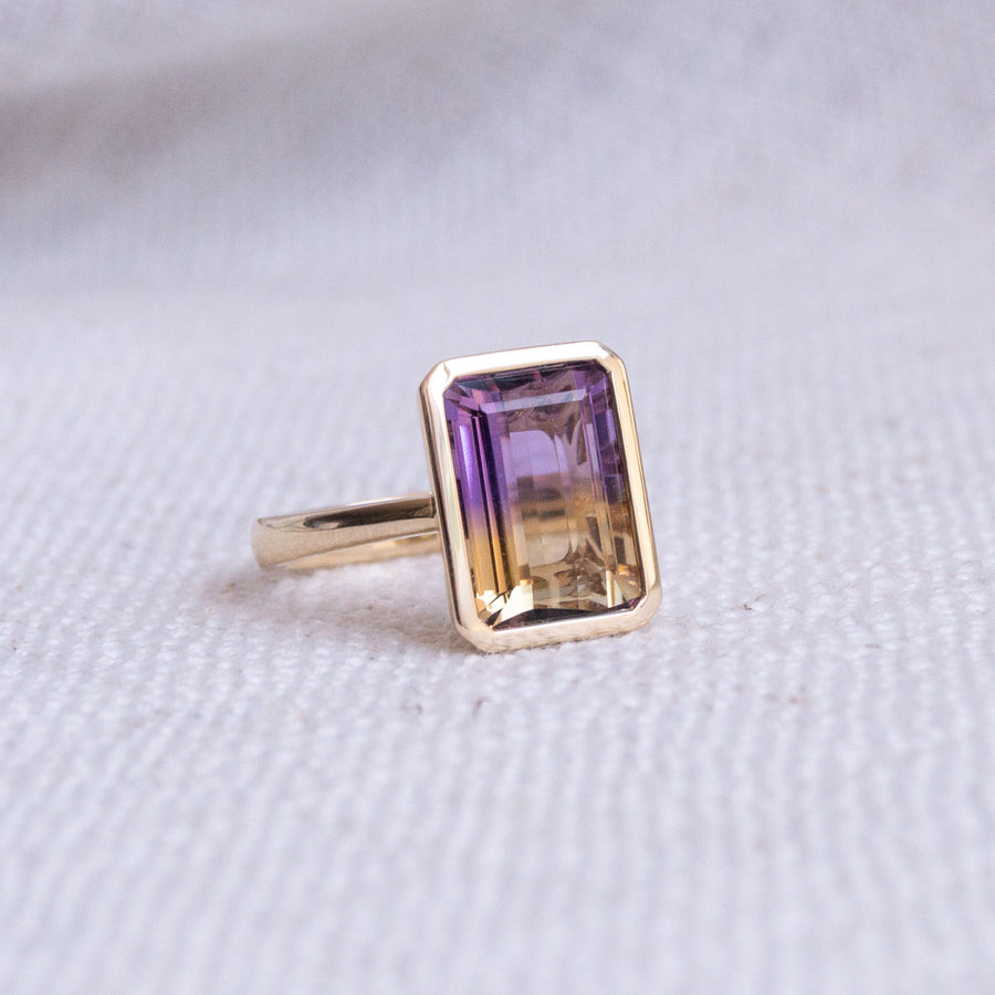 "Lavender Spritz" Emerald Cut Ametrine 9K Yellow Gold Cocktail Ring (Limited Edition)