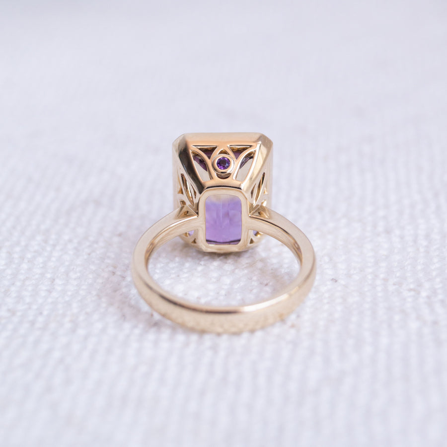 "Lavender Spritz" Emerald Cut Ametrine 9K Yellow Gold Cocktail Ring (Limited Edition)