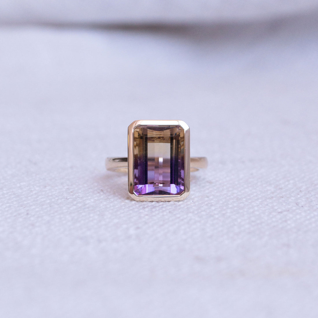 "Lavender Spritz" Emerald Cut Ametrine 9K Yellow Gold Cocktail Ring (Limited Edition)