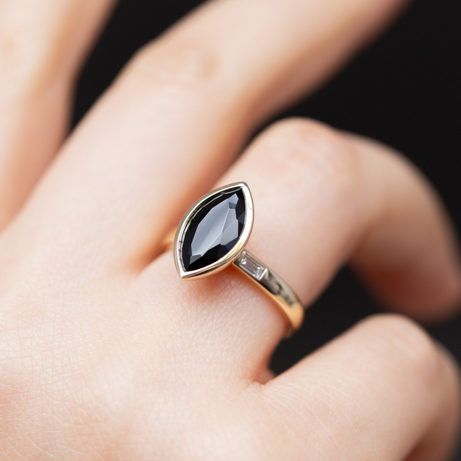 Yellow Gold Tasmanian Black Spinel Ring (Limited Edition)