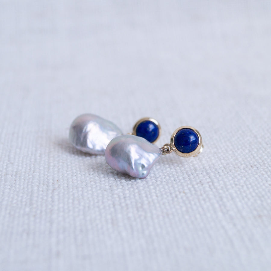 Limited Edition Lapis Lazuli & Freshwater Pearl Drop Earrings