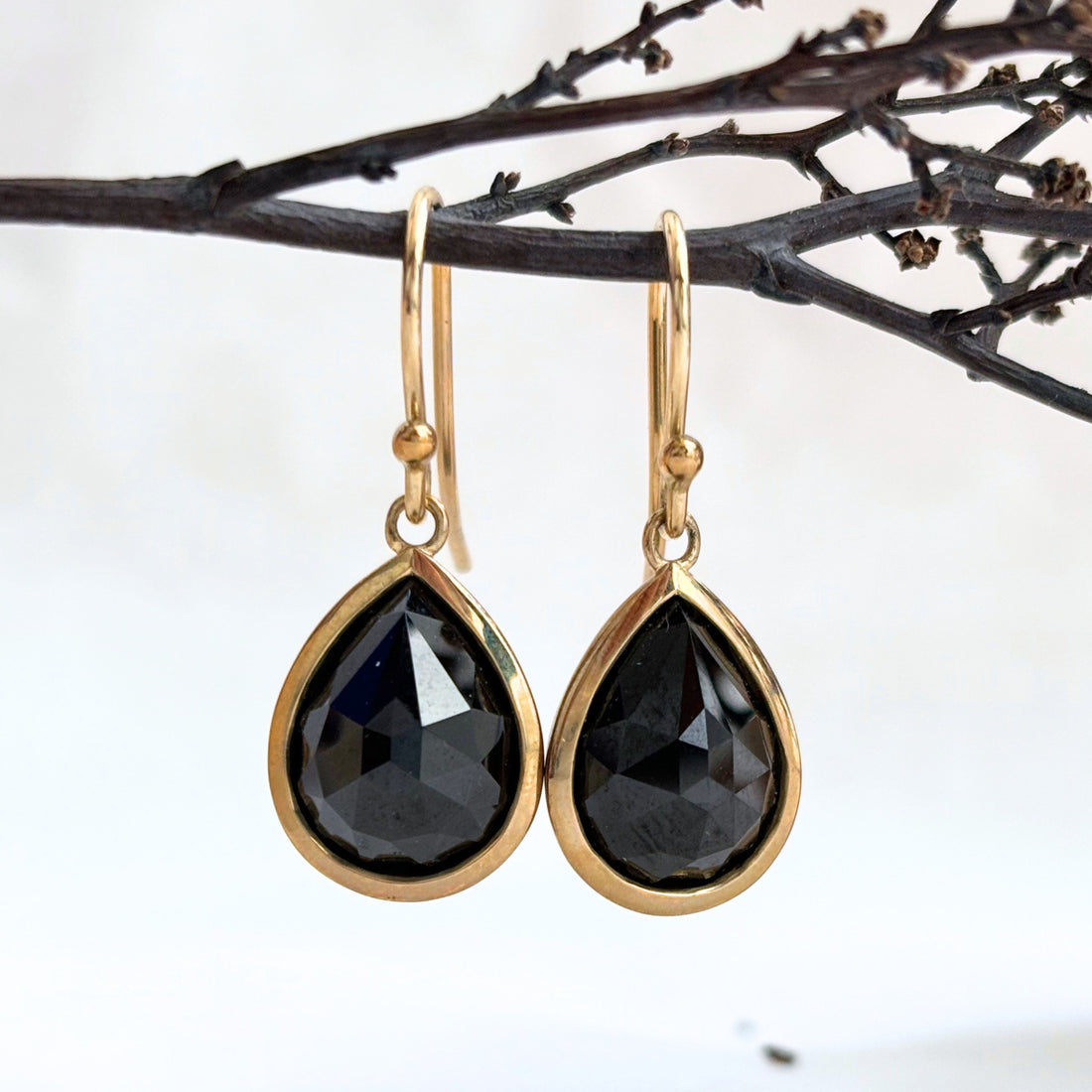 Limited Edition Tasmanian Black Spinel Pear Cut Earrings