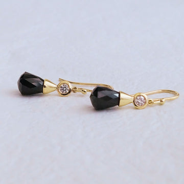 Limited Edition Tasmanian Black Spinel Briolette and Diamond Earrings