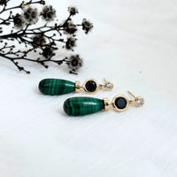 Limited Edition Malachite, Tasmanian Black Spinel and Diamond Earrings