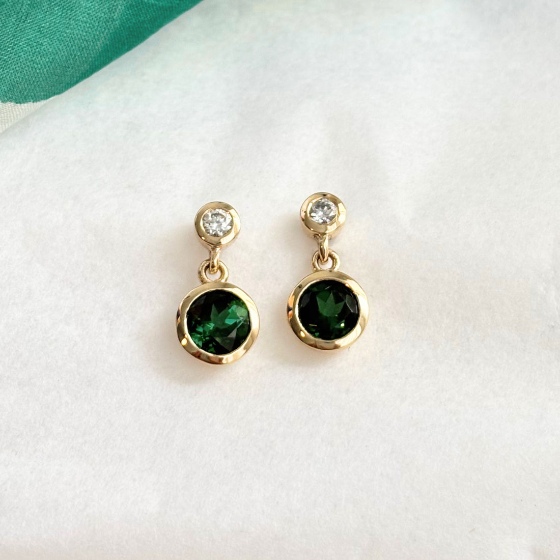 Green Tourmaline and Diamond Earrings