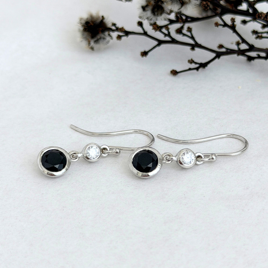 Tasmanian Black Spinel and Diamond Earrings